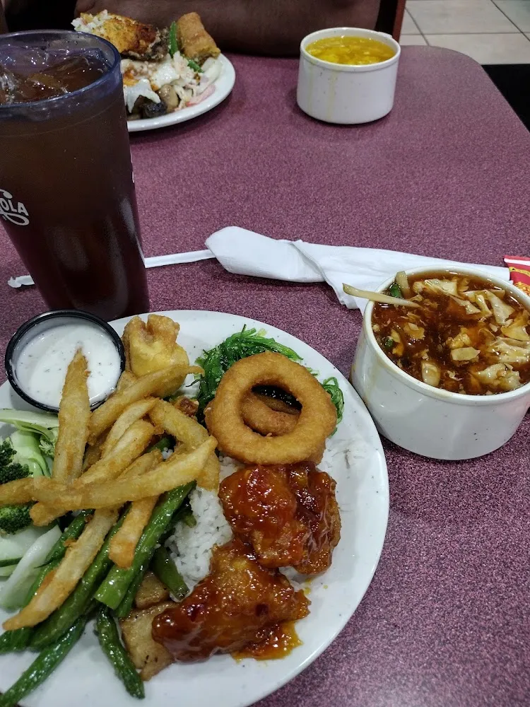 Green Beans Seaweed Salad French Fries Onion Rings Honey Chicken and Ranch to Use as a Dipping Sauce