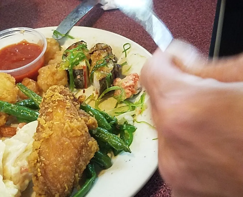Sushi Seaweed Coconut and Butterfly Shrimp and a Chicken Wing